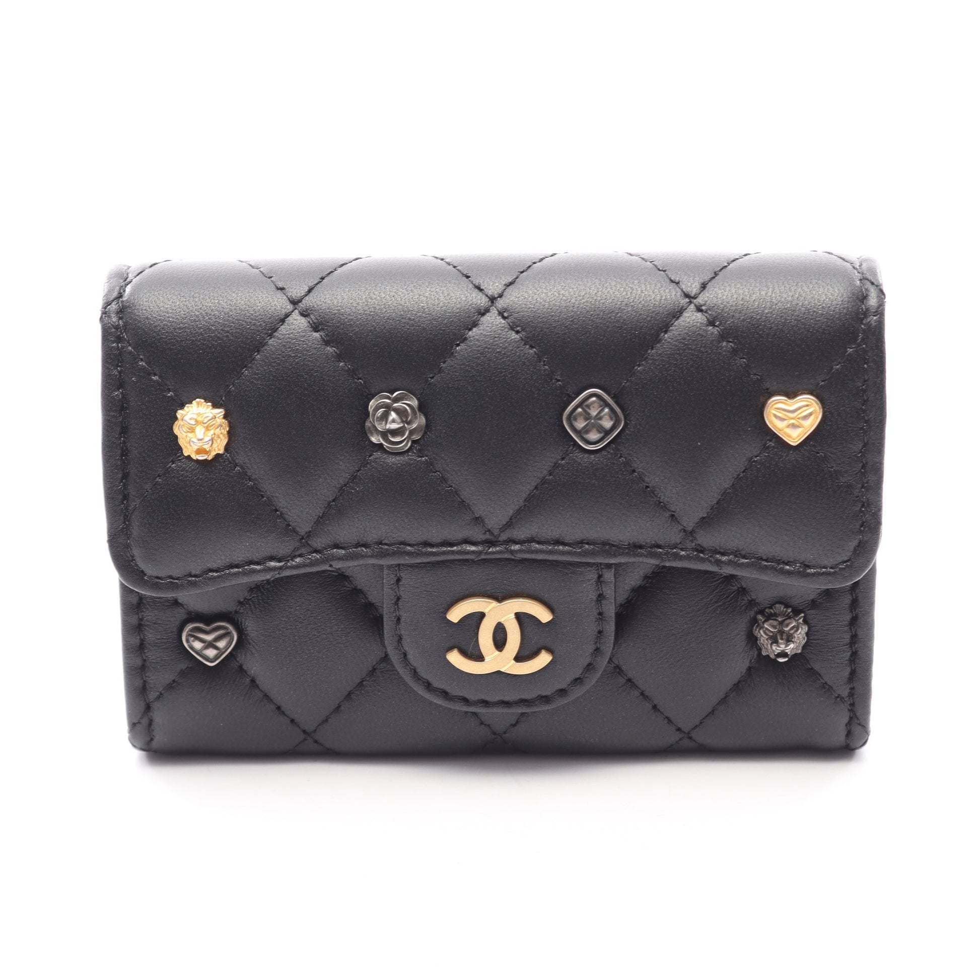 マトラッセ カードケース ラムスキン ブラック ゴールド金具 シャネル 財布・小物 CHANEL