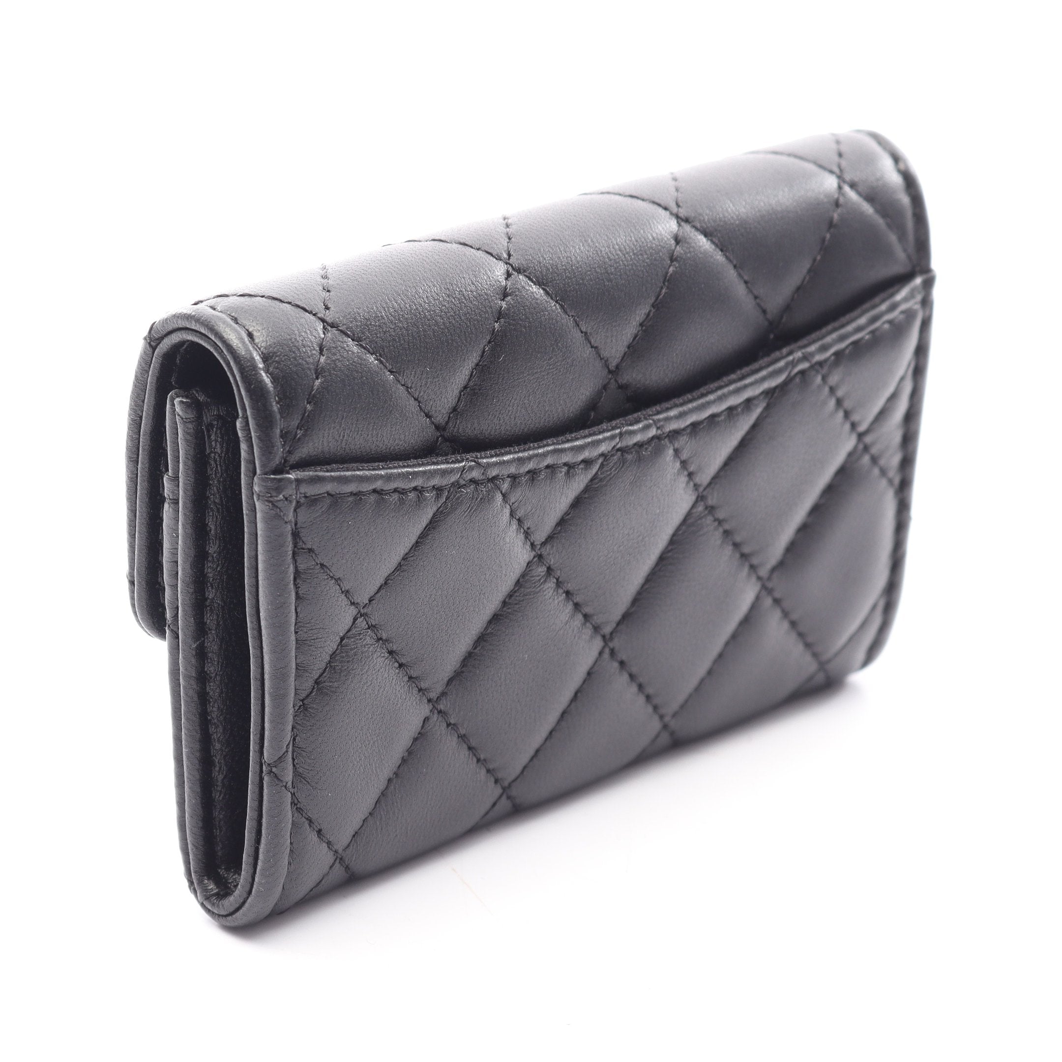 CHANEL キーケース　ラムスキン　マトラッセ　カードケース　財布 マトラッセ カードケース ラムスキン ブラック ゴールド金具 シャネル
