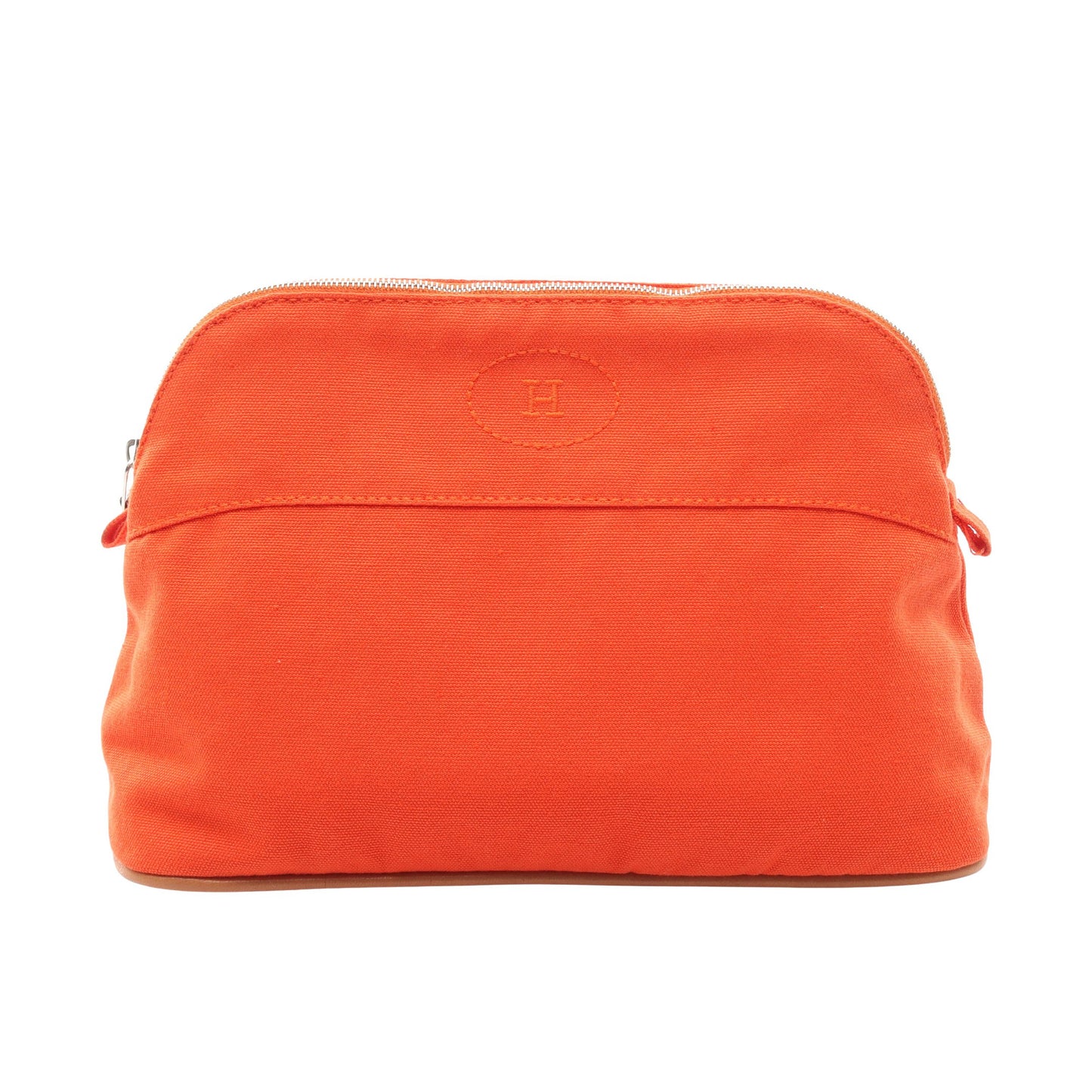 ボリードポーチMM ポーチ キャンバス レザー オレンジ ライトブラウン シルバー金具 エルメス 財布・小物 HERMES