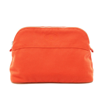 ボリードポーチMM ポーチ キャンバス レザー オレンジ ライトブラウン シルバー金具 エルメス 財布・小物 HERMES