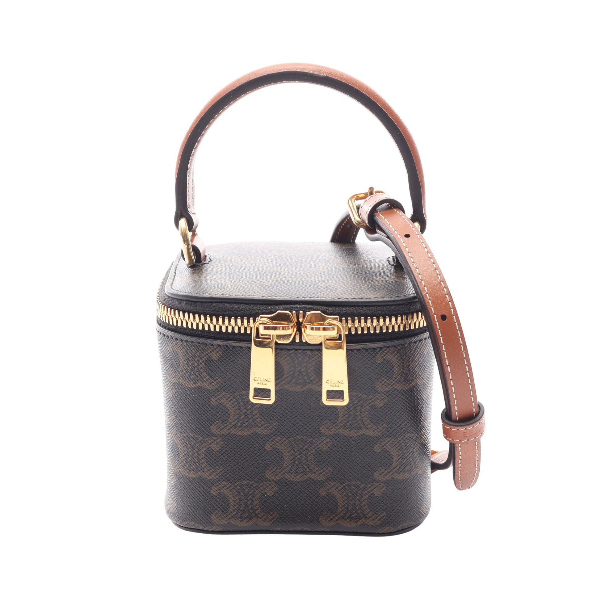 トリオンフ ミニ 2WAY バニティバッグ ハンドバッグ PVC レザー ブラック ブラウン セリーヌ バッグ CELINE