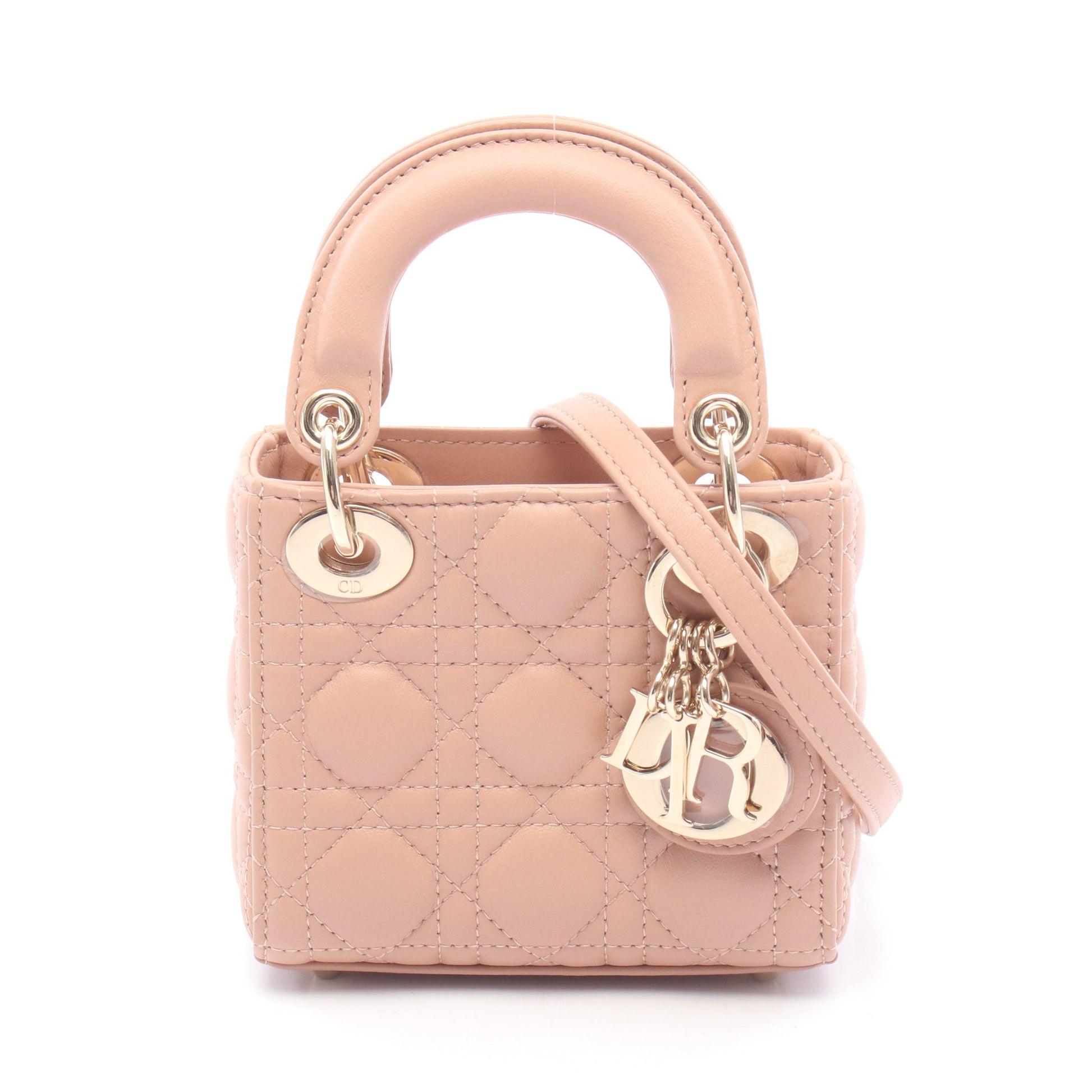 レディディオール マイクロバッグ カナージュ 2WAY ハンドバッグ レザー ピンクベージュ クリスチャンディオール バッグ Christian Dior