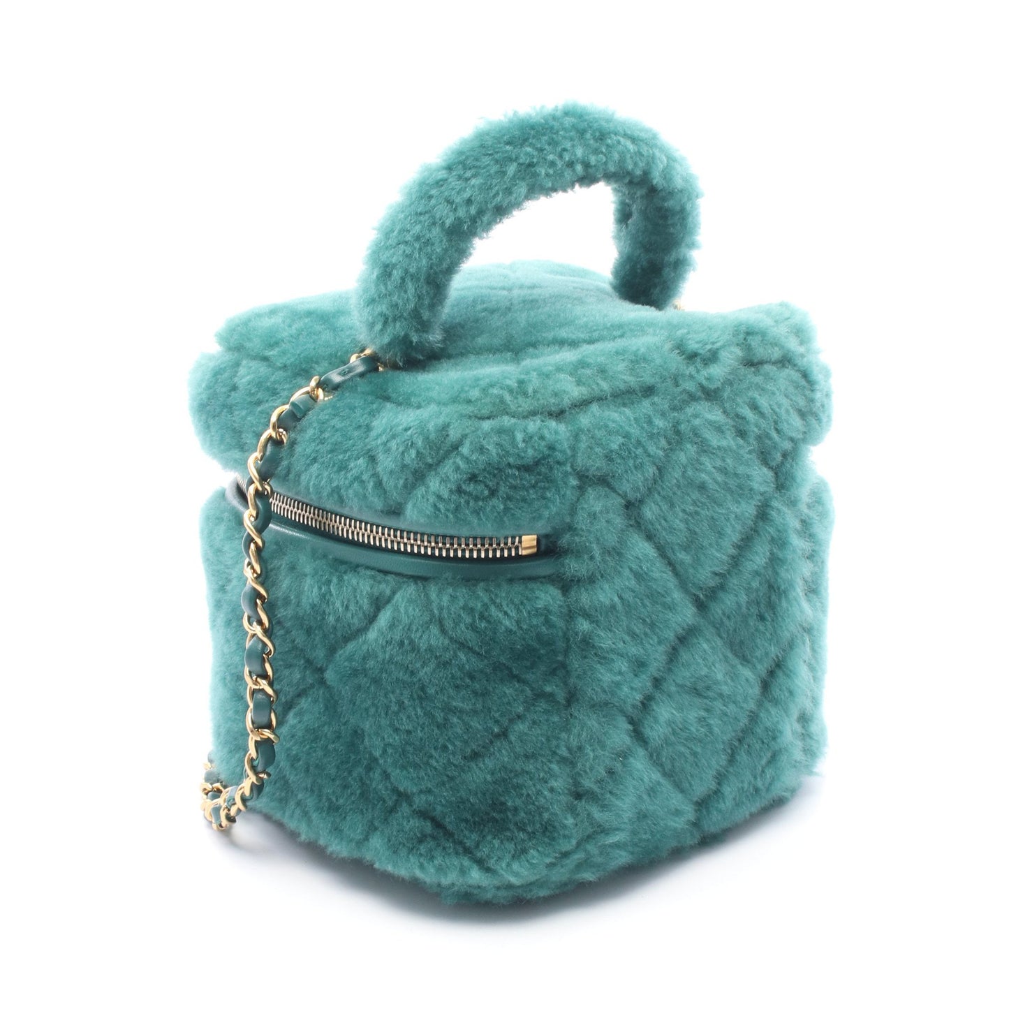 マトラッセ バニティ 2WAY チェーンショルダーバッグ ファー レザー グリーン ゴールド金具 シャネル バッグ CHANEL