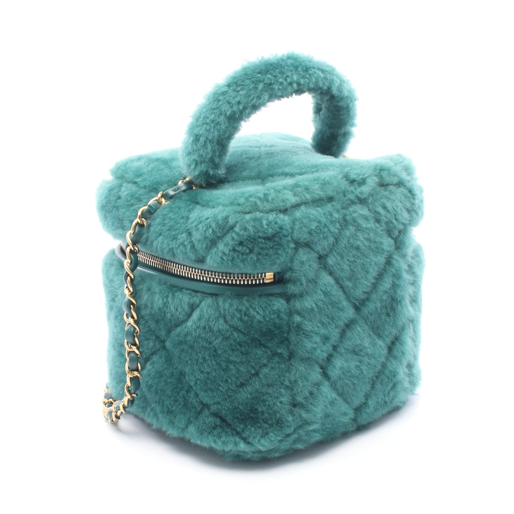 マトラッセ バニティ 2WAY チェーンショルダーバッグ ファー レザー グリーン ゴールド金具 シャネル バッグ CHANEL