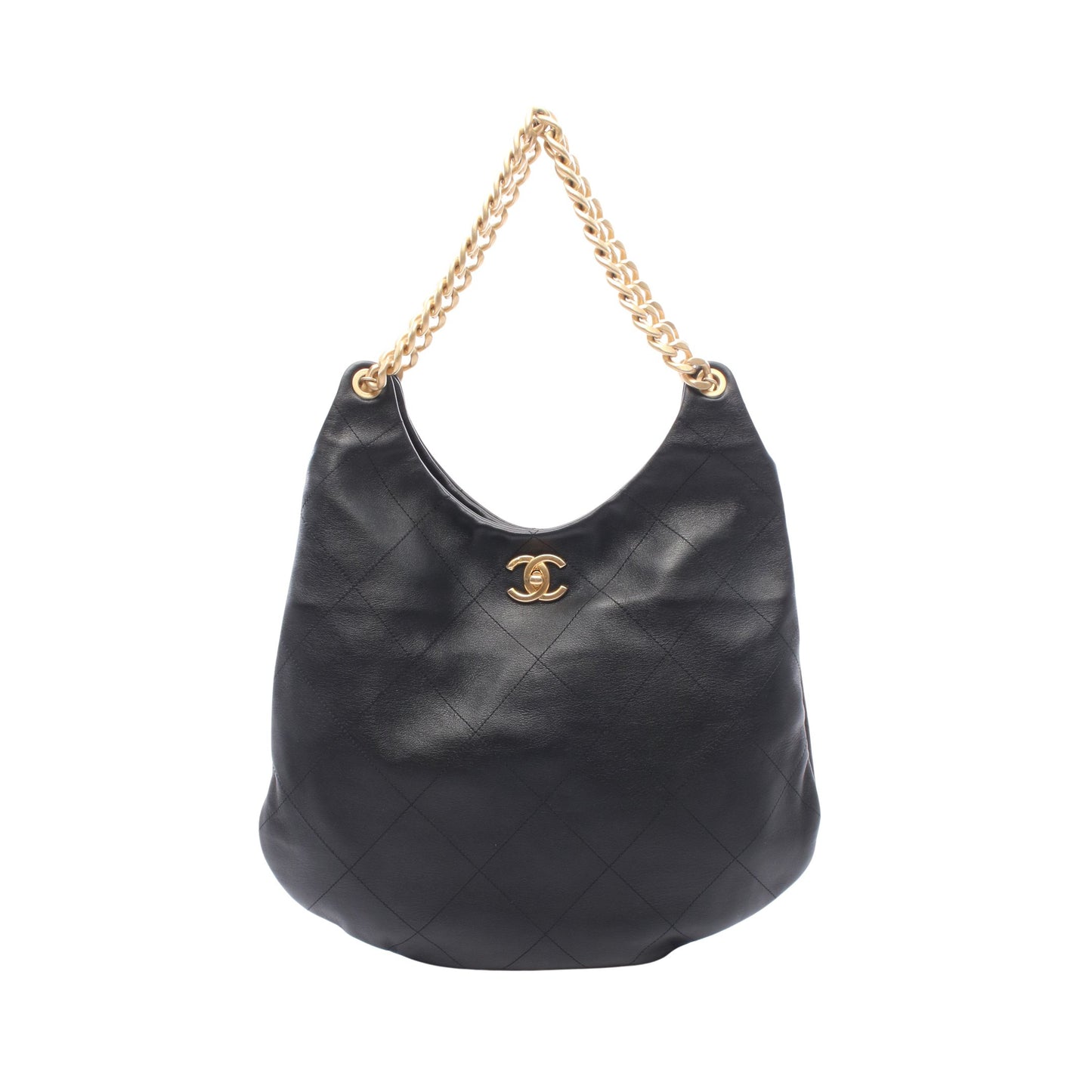 マトラッセ ホーボーバッグ チェーンショルダーバッグ レザー ブラック ゴールド金具 シャネル バッグ CHANEL