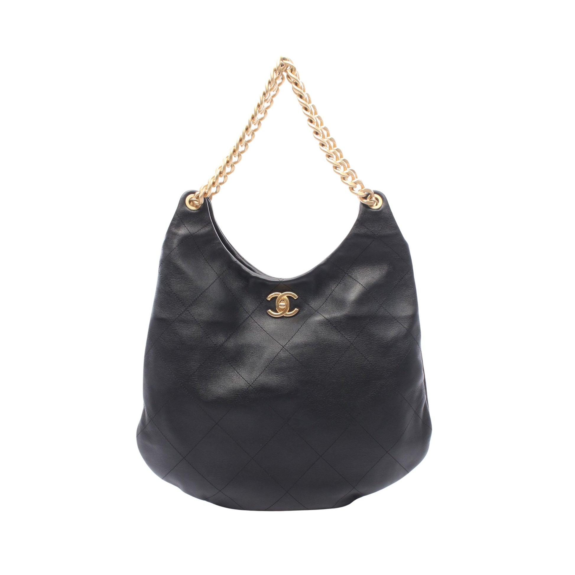 マトラッセ ホーボーバッグ チェーンショルダーバッグ レザー ブラック ゴールド金具 シャネル バッグ CHANEL