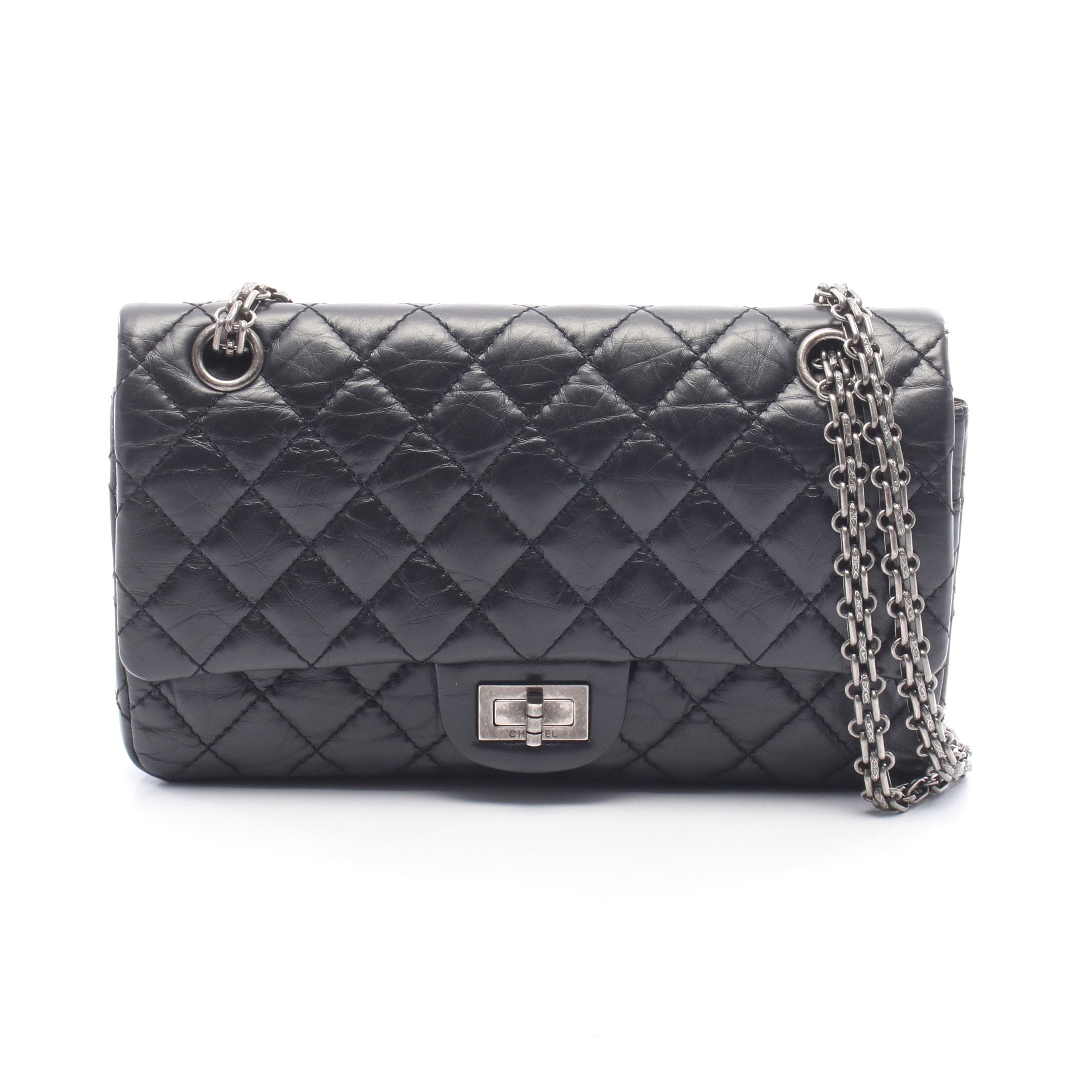 【CHANEL マドモアゼル シルバーチェーンバッグ】 2.55 マトラッセ マドモアゼルチェーン Wチェーンショルダーバッグ