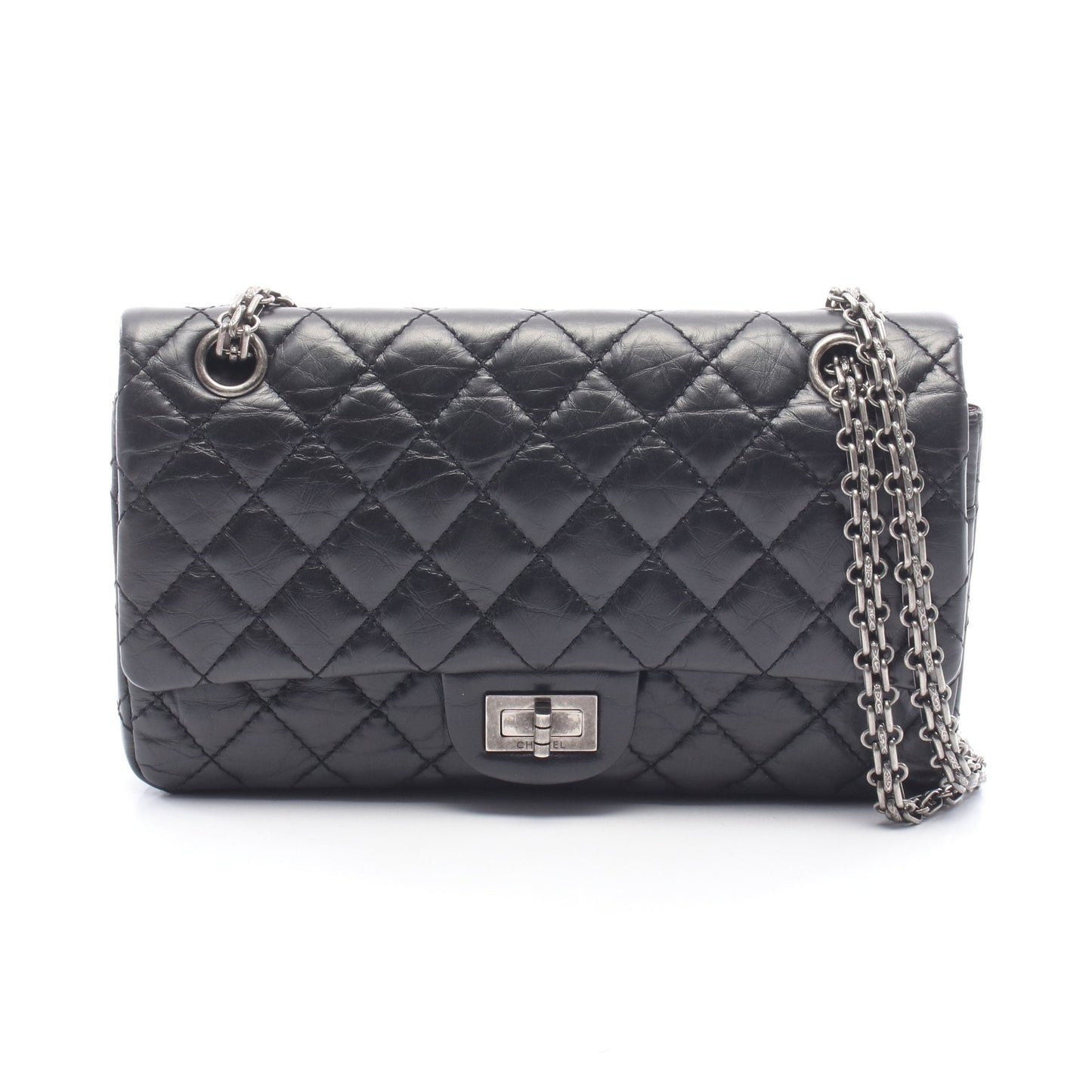 2.55 マトラッセ マドモアゼルチェーン Wチェーンショルダーバッグ レザー ブラック シルバー金具 シャネル バッグ CHANEL