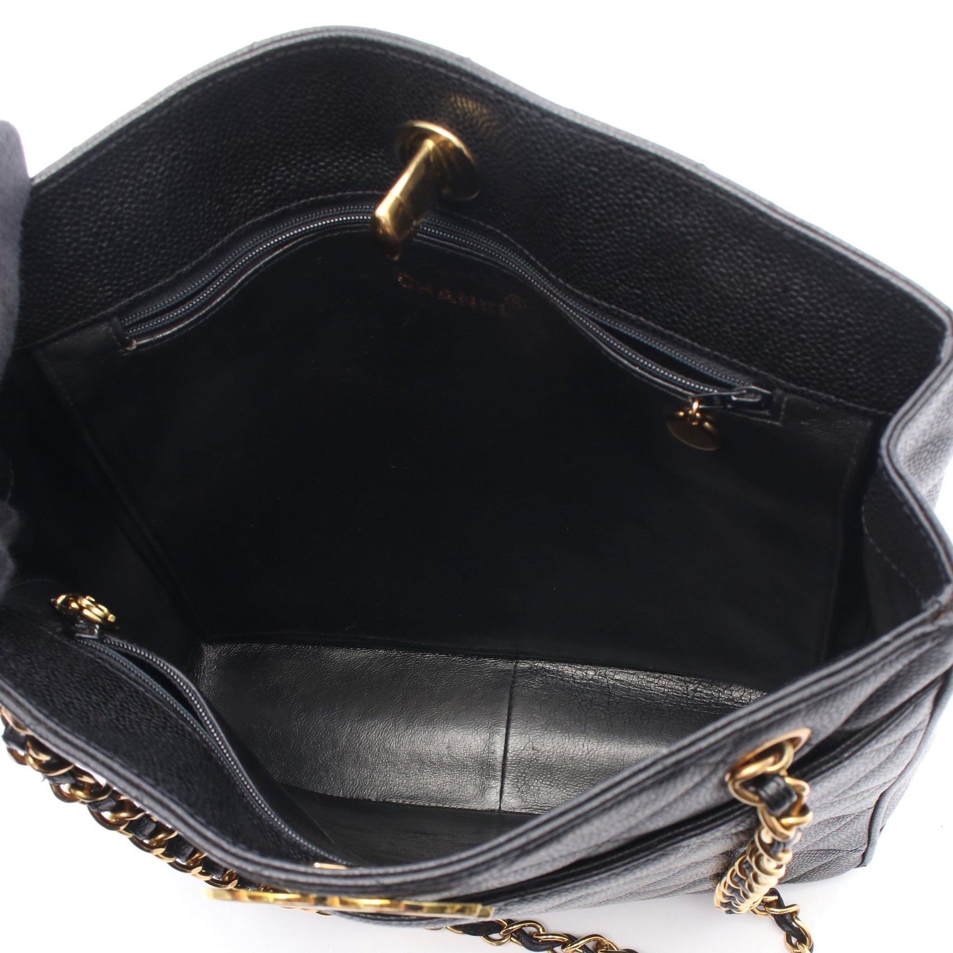 マトラッセ チェーンショルダーバッグ チェーントートバッグ キャビアスキン ブラック ゴールド金具 シャネル バッグ CHANEL