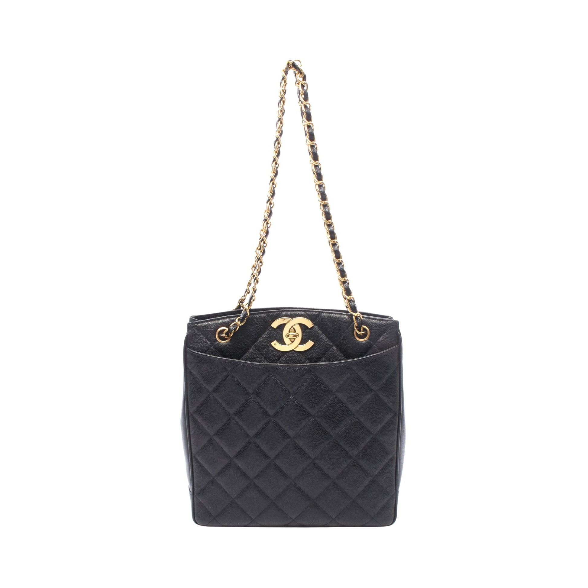 マトラッセ チェーンショルダーバッグ チェーントートバッグ キャビアスキン ブラック ゴールド金具 シャネル バッグ CHANEL