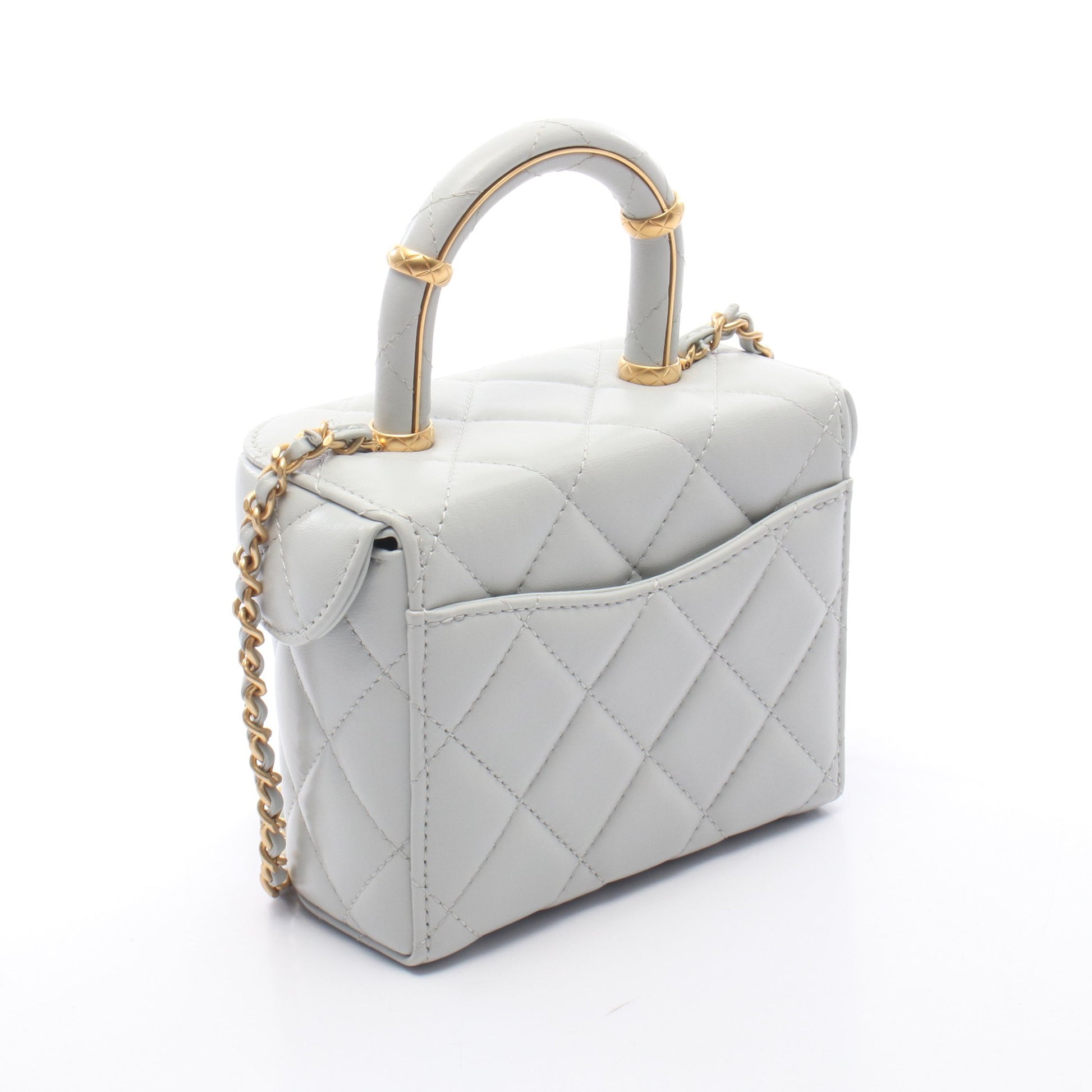マトラッセ バニティ 2WAY チェーンショルダーバッグ レザー ブルーグレー ゴールド金具 シャネル バッグ CHANEL