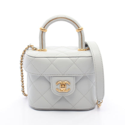 マトラッセ バニティ 2WAY チェーンショルダーバッグ レザー ブルーグレー ゴールド金具 シャネル バッグ CHANEL