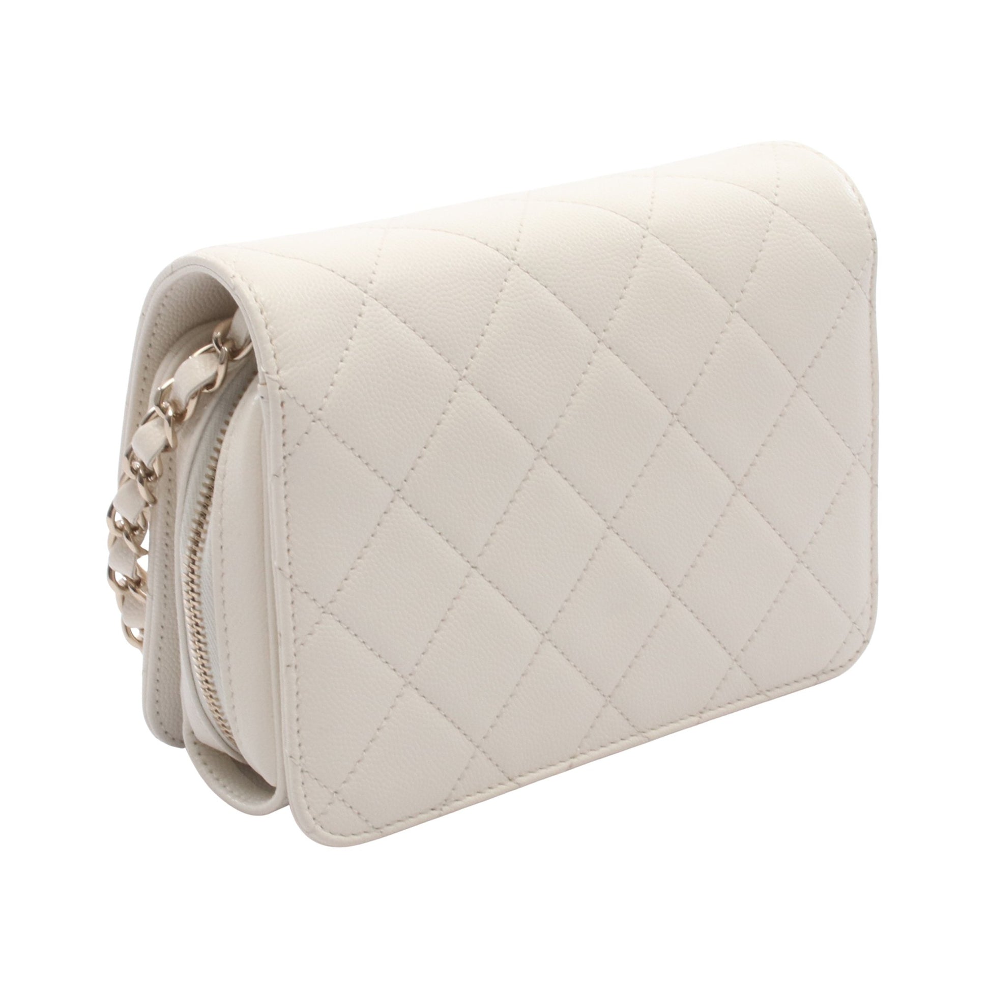 マトラッセ スモールフラップ チェーンショルダーバッグ キャビアスキン オフホワイト ゴールド金具 シャネル バッグ CHANEL