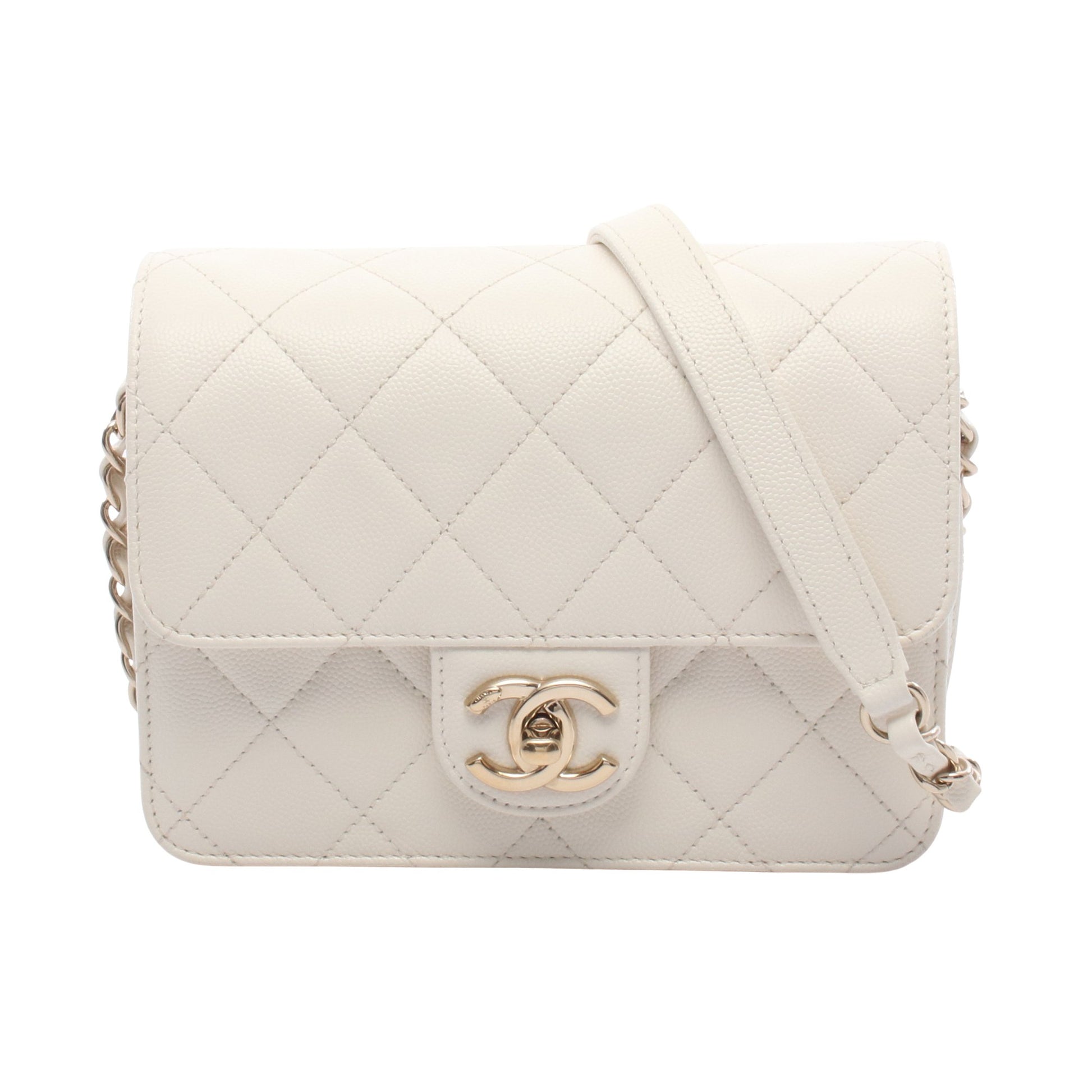 マトラッセ スモールフラップ チェーンショルダーバッグ キャビアスキン オフホワイト ゴールド金具 シャネル バッグ CHANEL