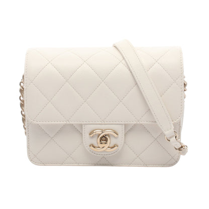 マトラッセ スモールフラップ チェーンショルダーバッグ キャビアスキン オフホワイト ゴールド金具 シャネル バッグ CHANEL