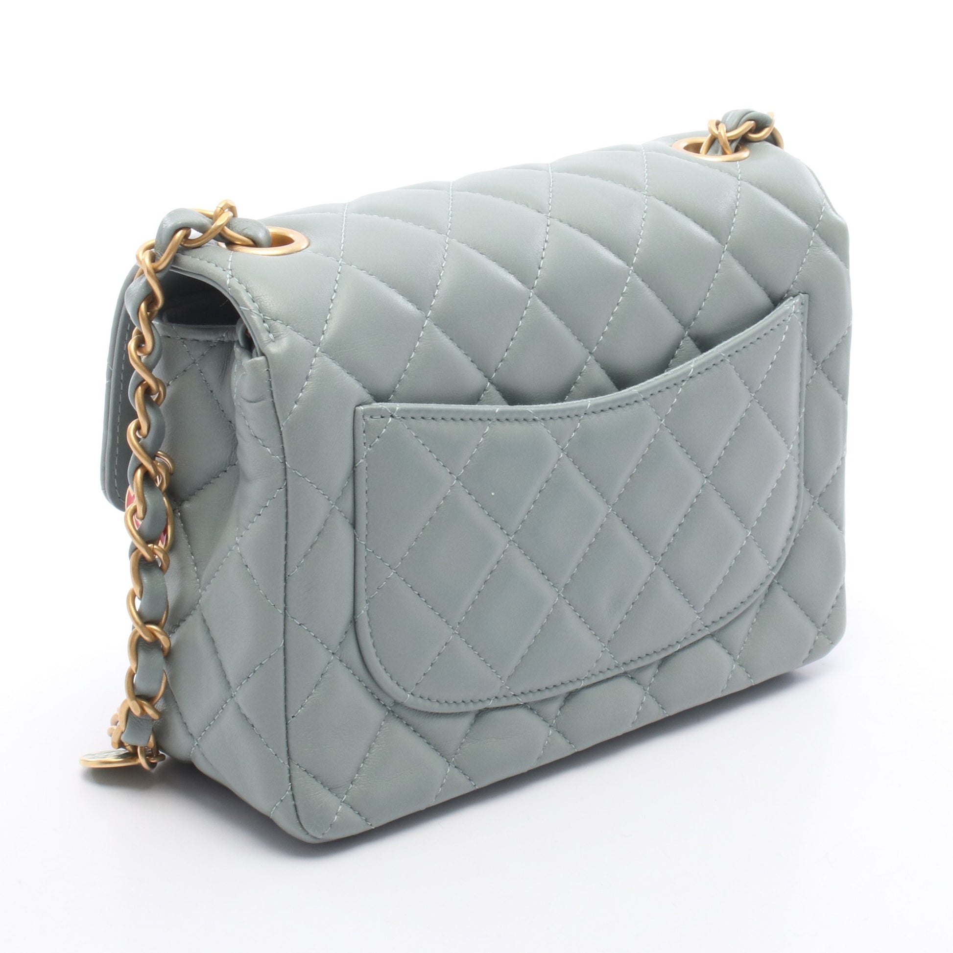 ミニマトラッセ チェーンショルダーバッグ レザー ブルーグレー ゴールド金具 シャネル バッグ CHANEL