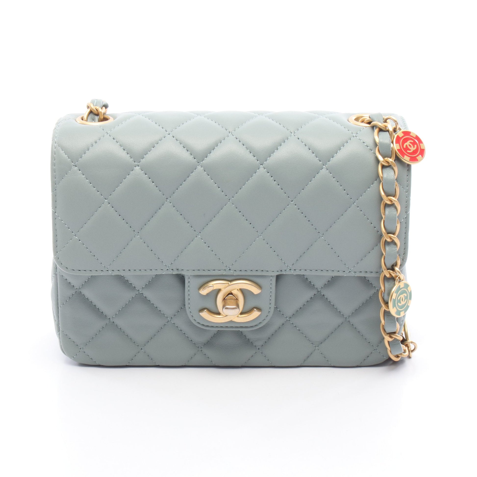 ミニマトラッセ チェーンショルダーバッグ レザー ブルーグレー ゴールド金具 シャネル バッグ CHANEL