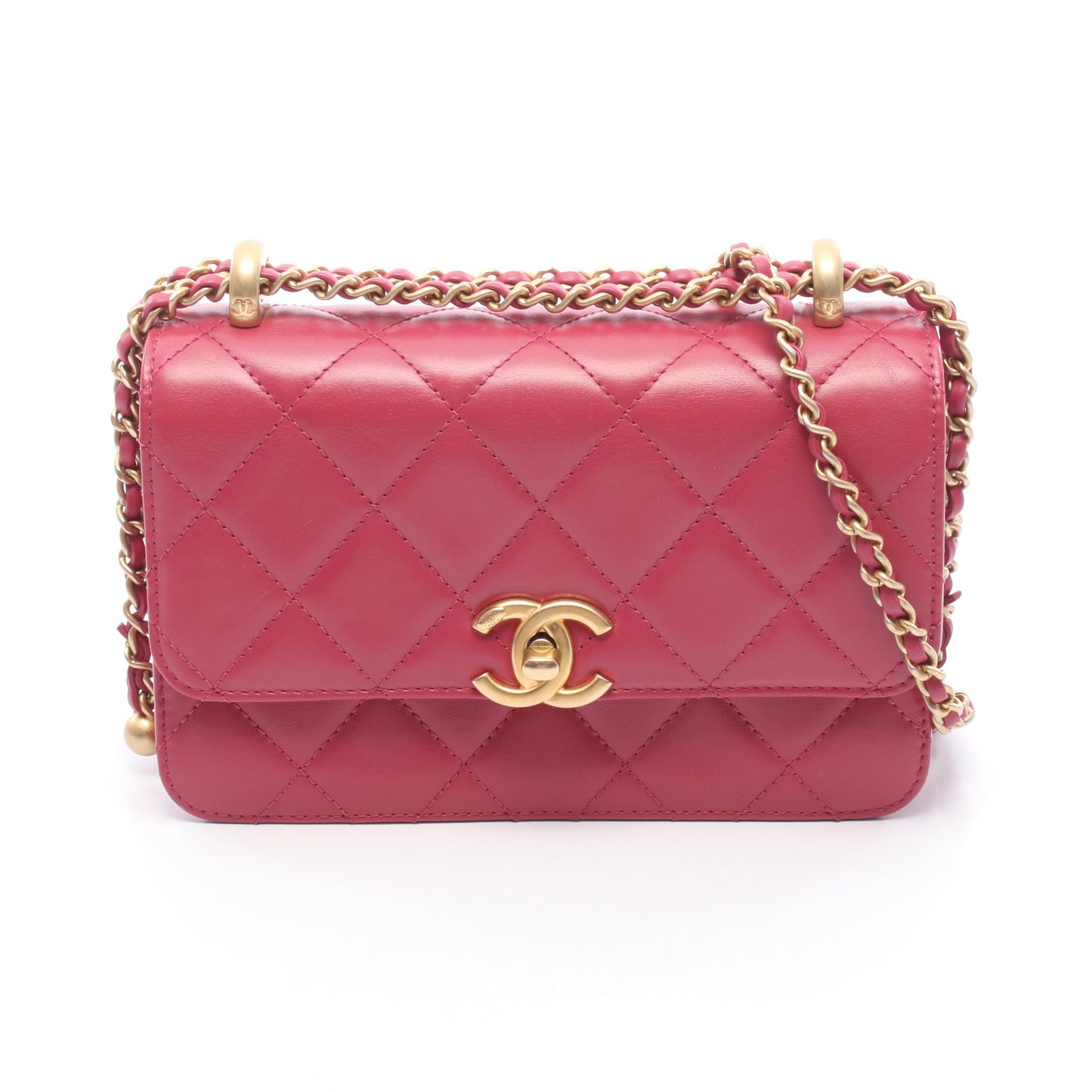 マトラッセ スモールフラップ チェーンショルダーバッグ レザー ピンク ゴールド金具 シャネル バッグ CHANEL