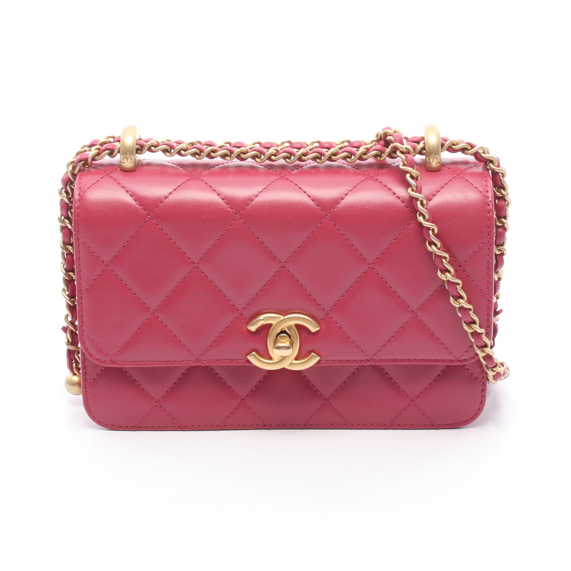 マトラッセ スモールフラップ チェーンショルダーバッグ レザー ピンク ゴールド金具 シャネル バッグ CHANEL