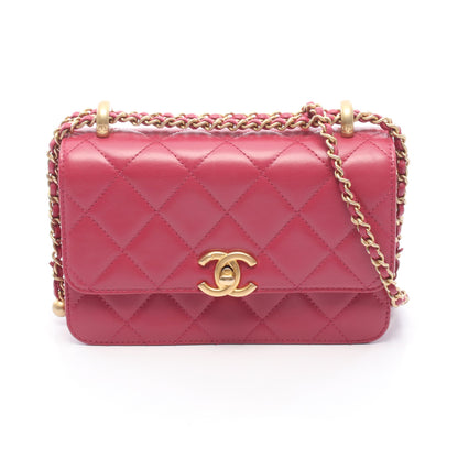 マトラッセ スモールフラップ チェーンショルダーバッグ レザー ピンク ゴールド金具 シャネル バッグ CHANEL