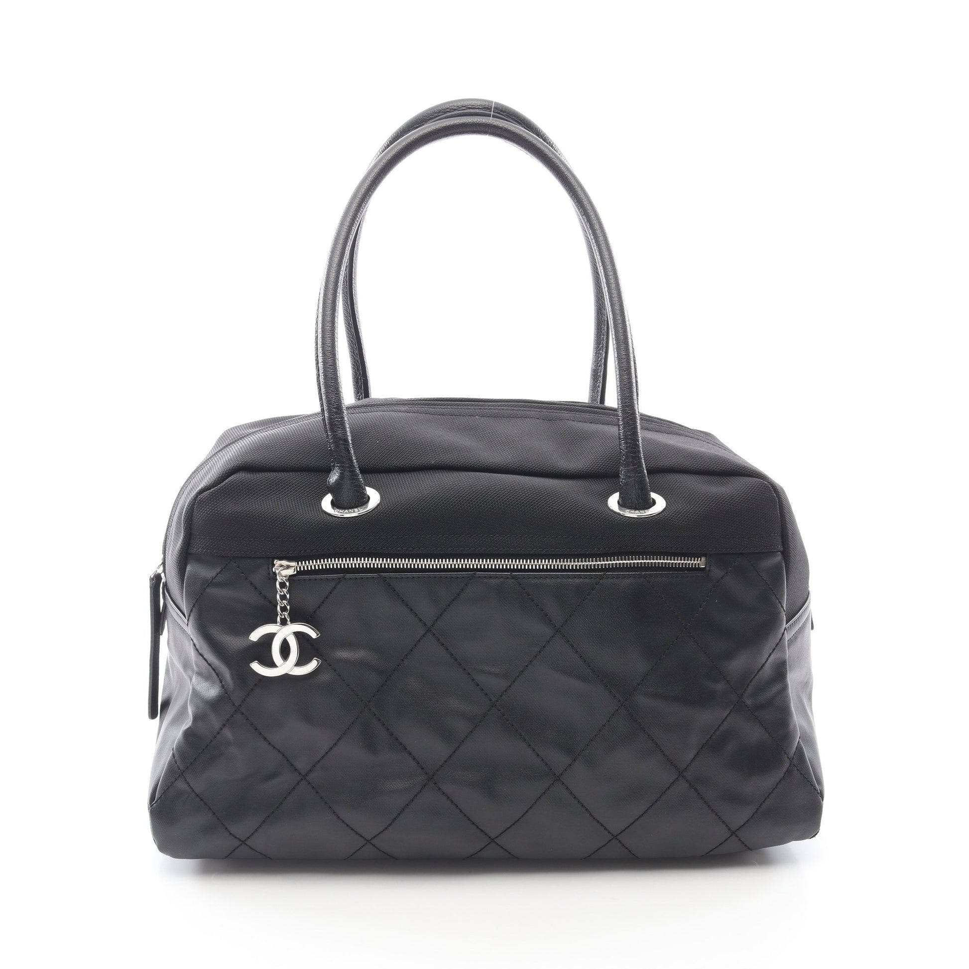 パリビアリッツ ボストンバッグ コーティングキャンバス ブラック シルバー金具 シャネル バッグ CHANEL