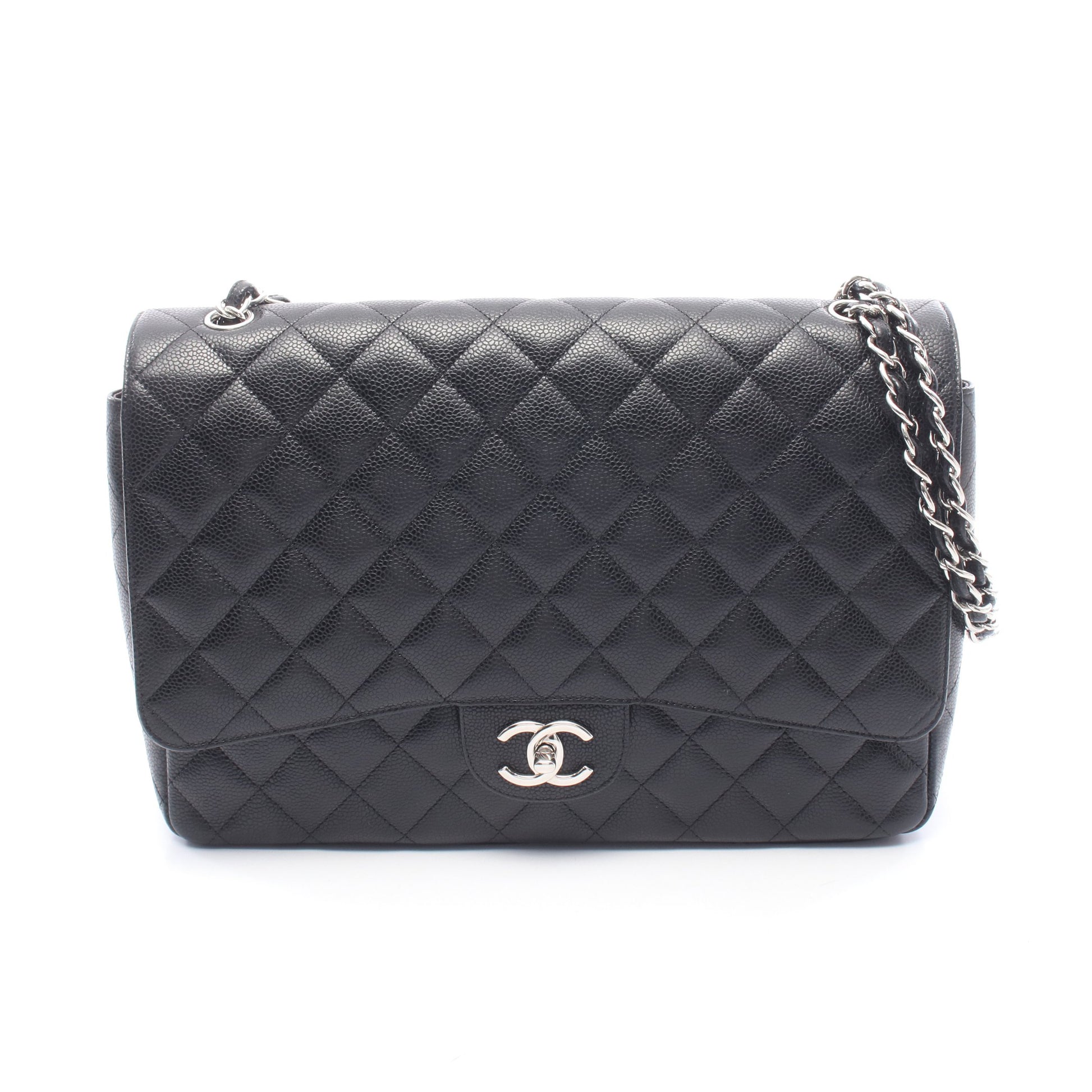 デカマトラッセ34 Wチェーンショルダーバッグ キャビアスキン ブラック シルバー金具 シャネル バッグ CHANEL