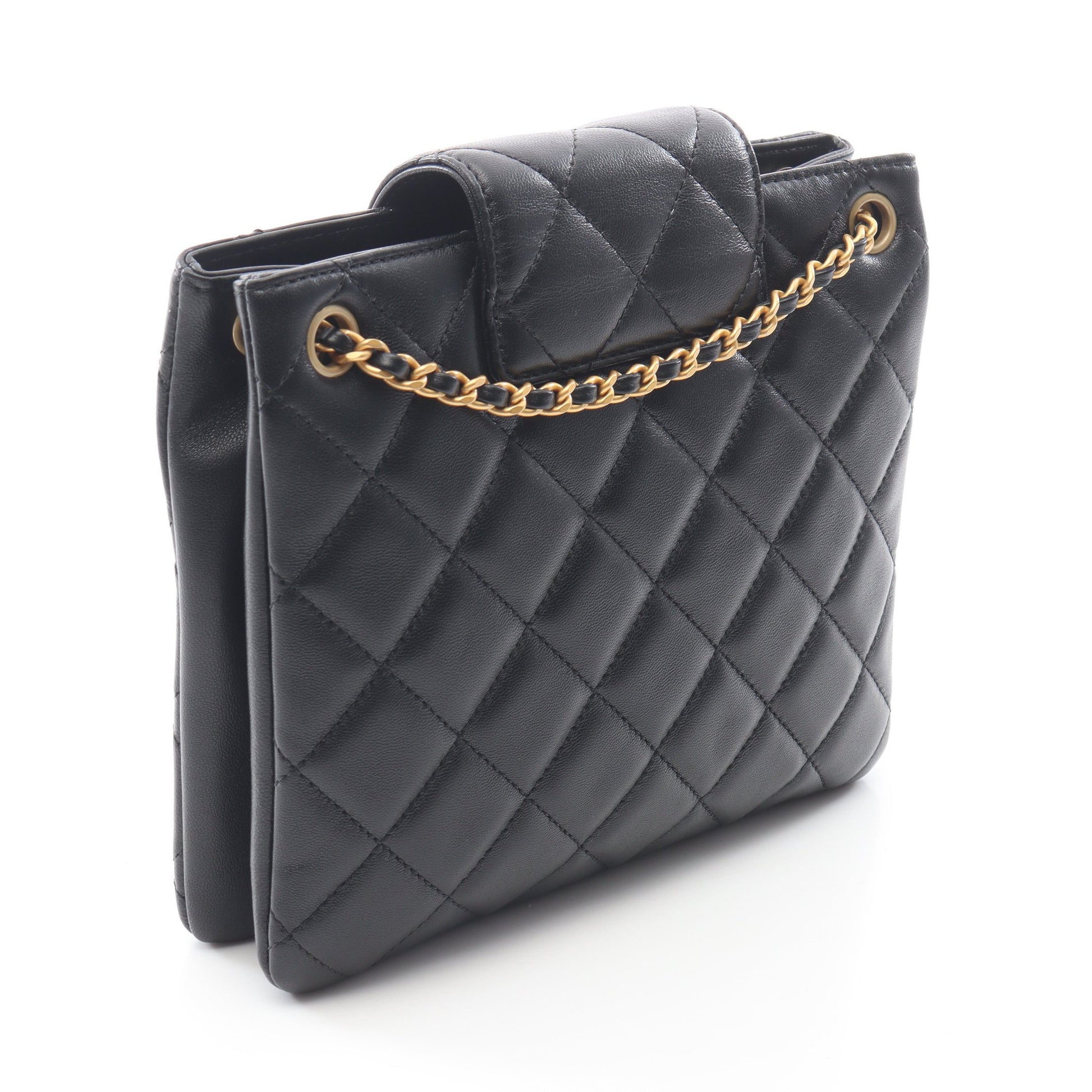 マトラッセ Wチェーンショルダーバッグ ラムスキン ブラック ゴールド金具 シャネル バッグ CHANEL