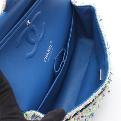 マトラッセ Wフラップ Wチェーンショルダーバッグ ツイード レザー イエローグリーン ブルー マルチカラー シルバー金具 シャネル バッグ CHANEL