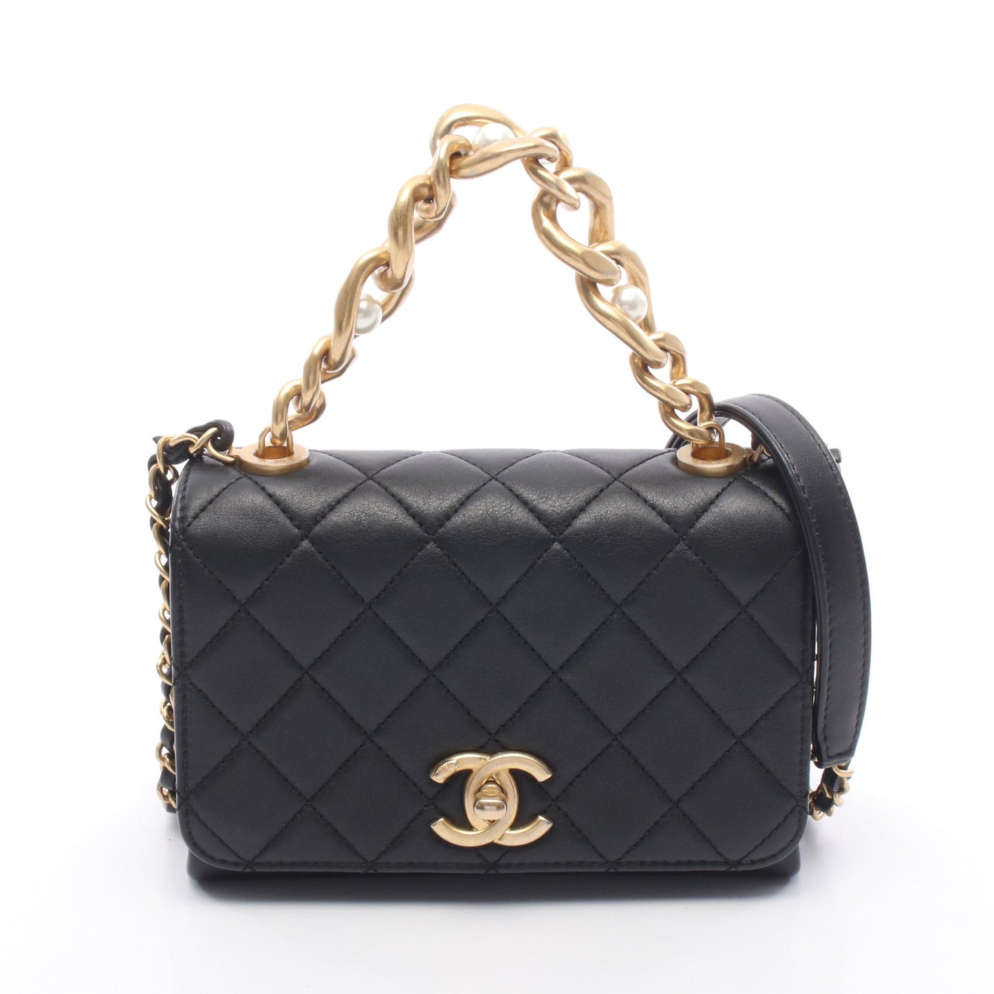 マトラッセ スモールフラップ チェーンショルダーバッグ ラムスキン ブラック ゴールド金具 シャネル バッグ CHANEL