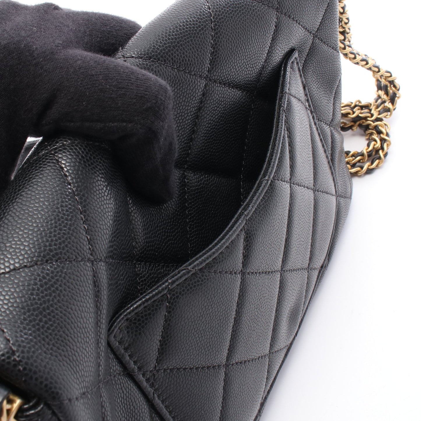 マトラッセ チェーンショルダーバッグ キャビアスキン ブラック ゴールド金具 シャネル バッグ CHANEL