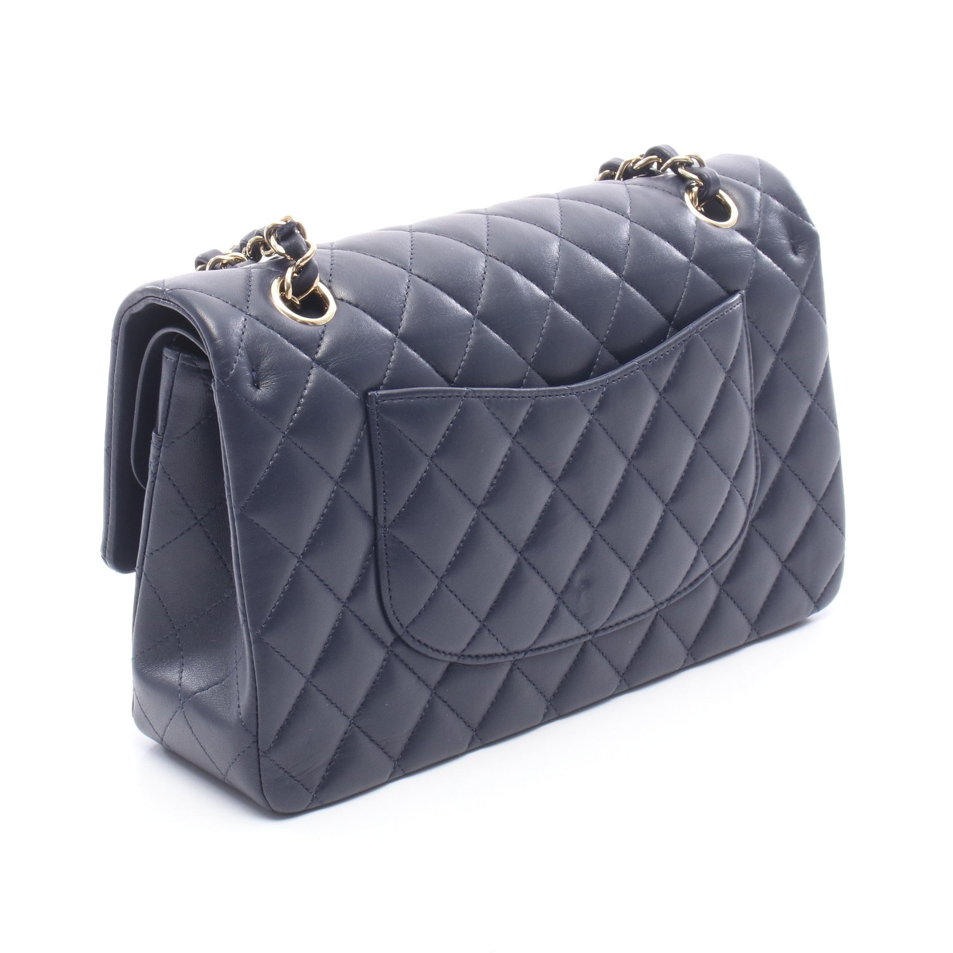 マトラッセ Wフラップ Wチェーンショルダーバッグ レザー ネイビー ゴールド金具 シャネル バッグ CHANEL