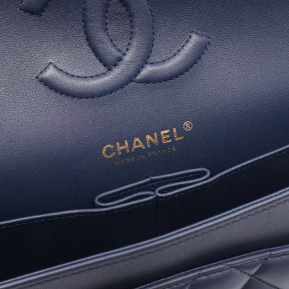 マトラッセ Wフラップ Wチェーンショルダーバッグ レザー ネイビー ゴールド金具 シャネル バッグ CHANEL