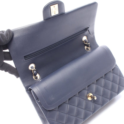 マトラッセ Wフラップ Wチェーンショルダーバッグ レザー ネイビー ゴールド金具 シャネル バッグ CHANEL