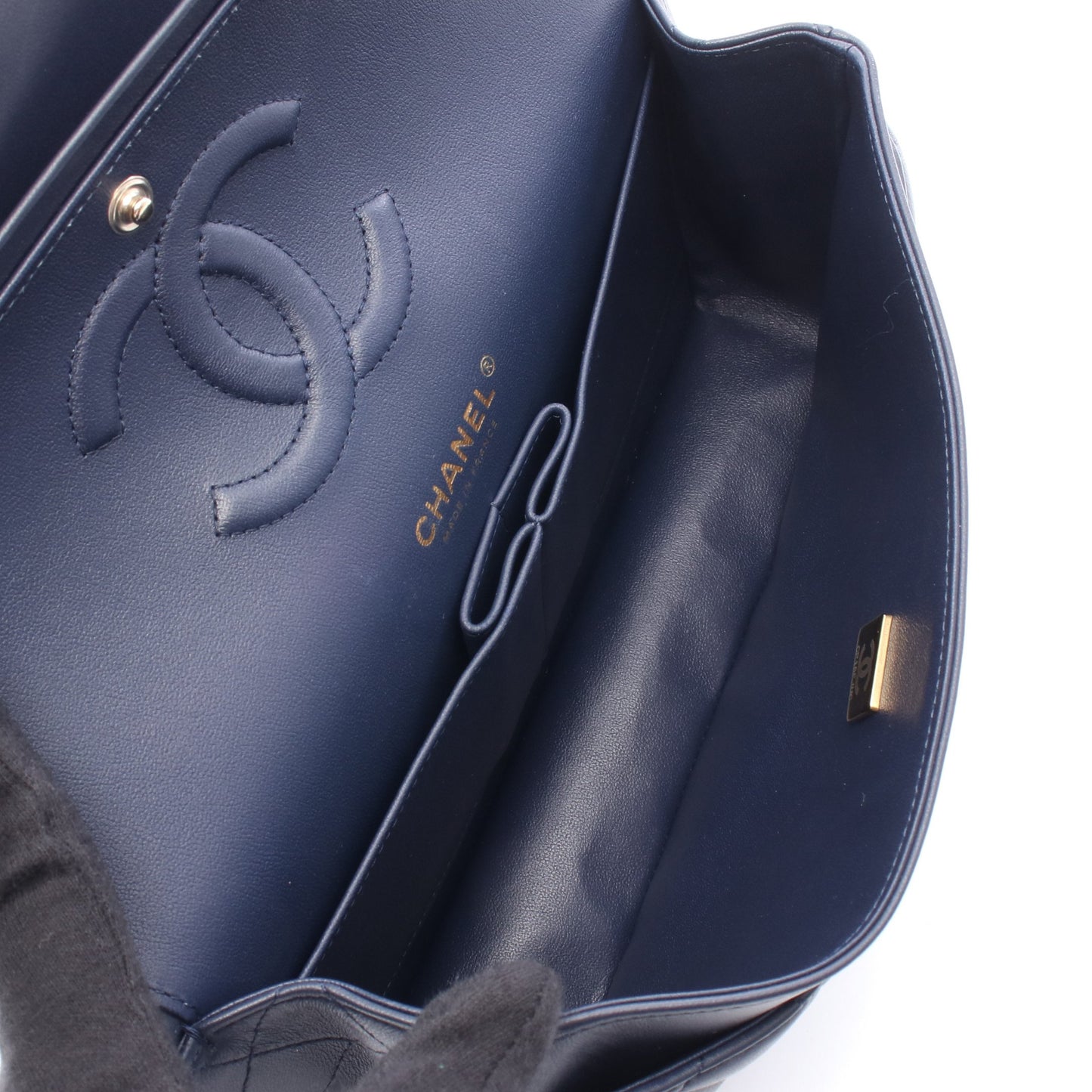 マトラッセ Wフラップ Wチェーンショルダーバッグ レザー ネイビー ゴールド金具 シャネル バッグ CHANEL