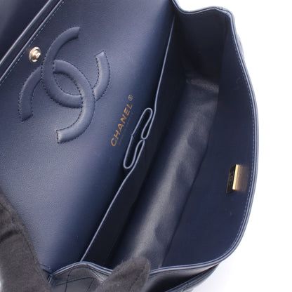 マトラッセ Wフラップ Wチェーンショルダーバッグ レザー ネイビー ゴールド金具 シャネル バッグ CHANEL