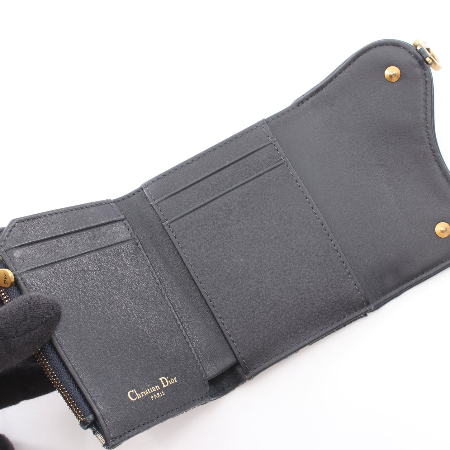 Saddle Lotus サドル ロータス ウォレット 三つ折り財布 キャンバス ライトベージュ ネイビー クリスチャンディオール 財布・小物 Christian Dior