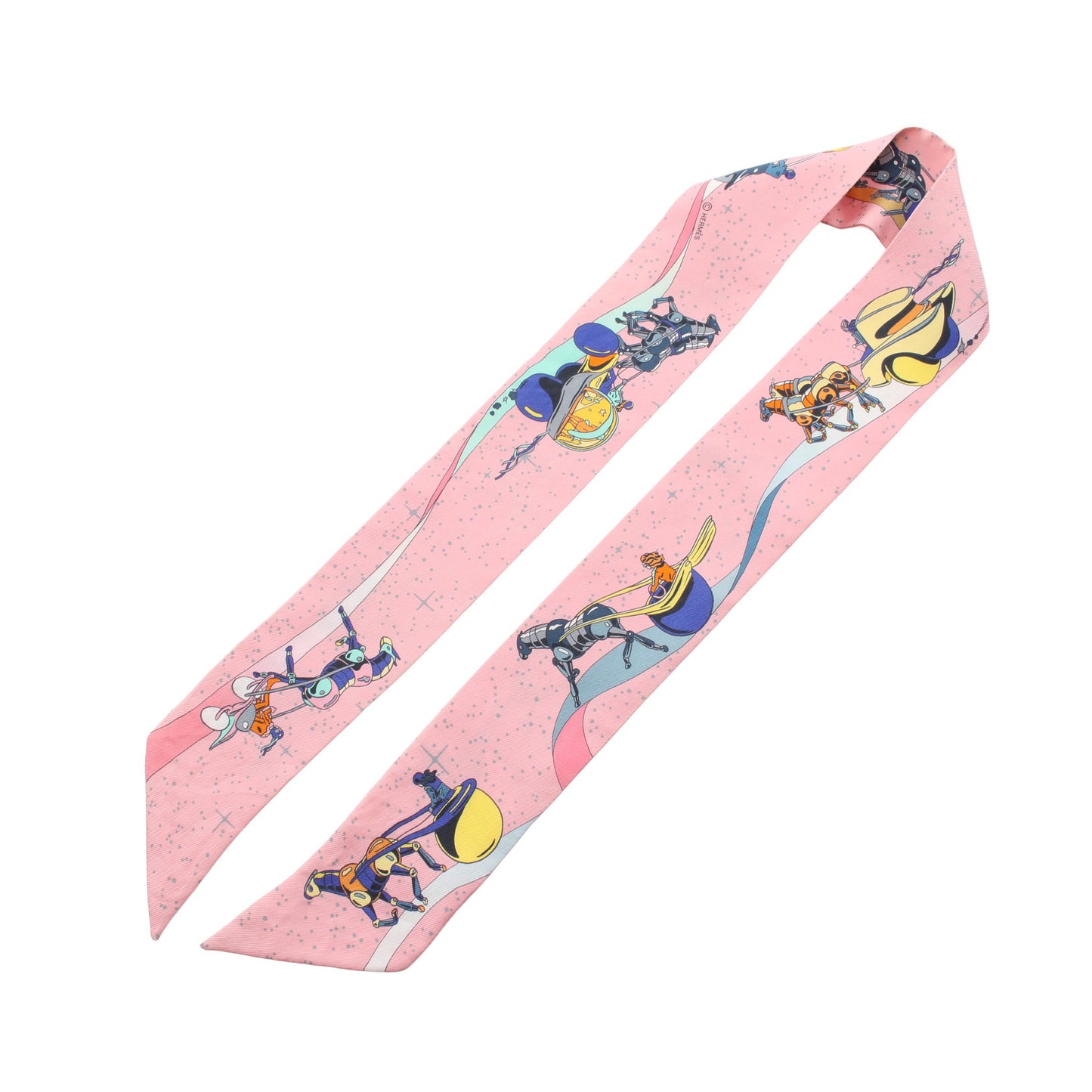 ツイリー SPACE DERBY リボン スカーフ シルク ピンク マルチカラー エルメス 財布・小物 HERMES