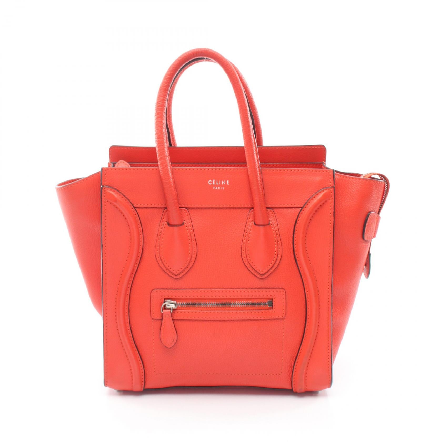 ラゲージ マイクロショッパー ハンドバッグ トートバッグ レザー オレンジレッド セリーヌ バッグ CELINE