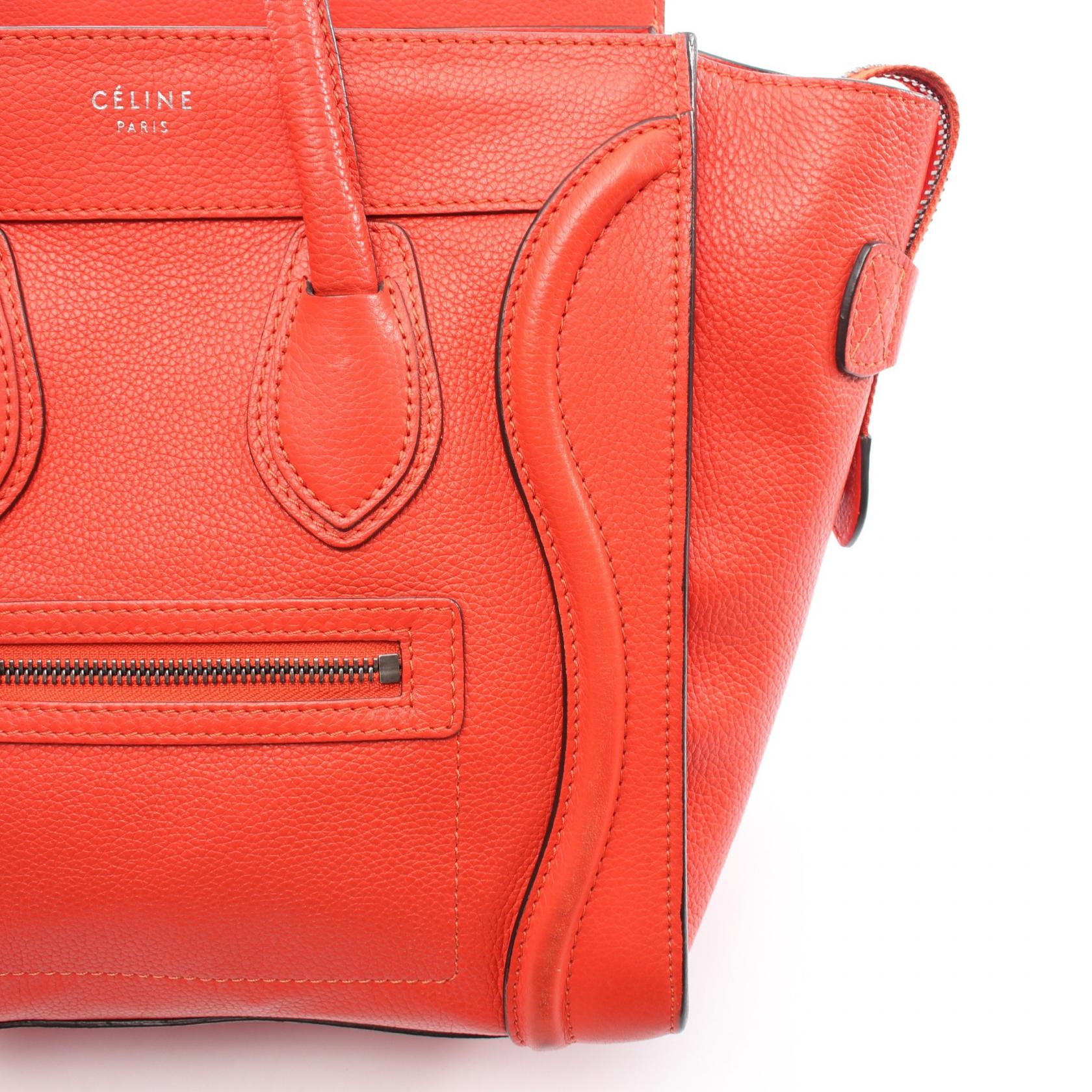 ラゲージ マイクロショッパー ハンドバッグ トートバッグ レザー オレンジレッド セリーヌ バッグ CELINE