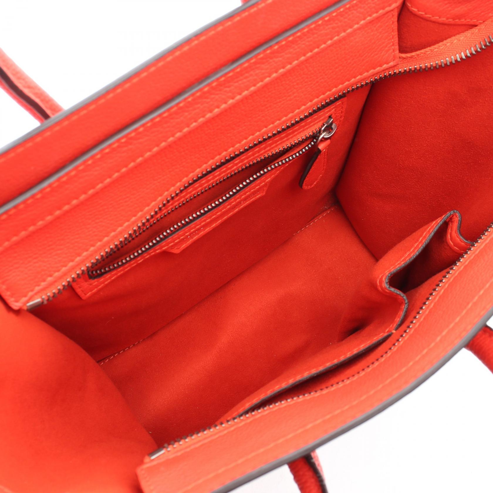 ラゲージ マイクロショッパー ハンドバッグ トートバッグ レザー オレンジレッド セリーヌ バッグ CELINE