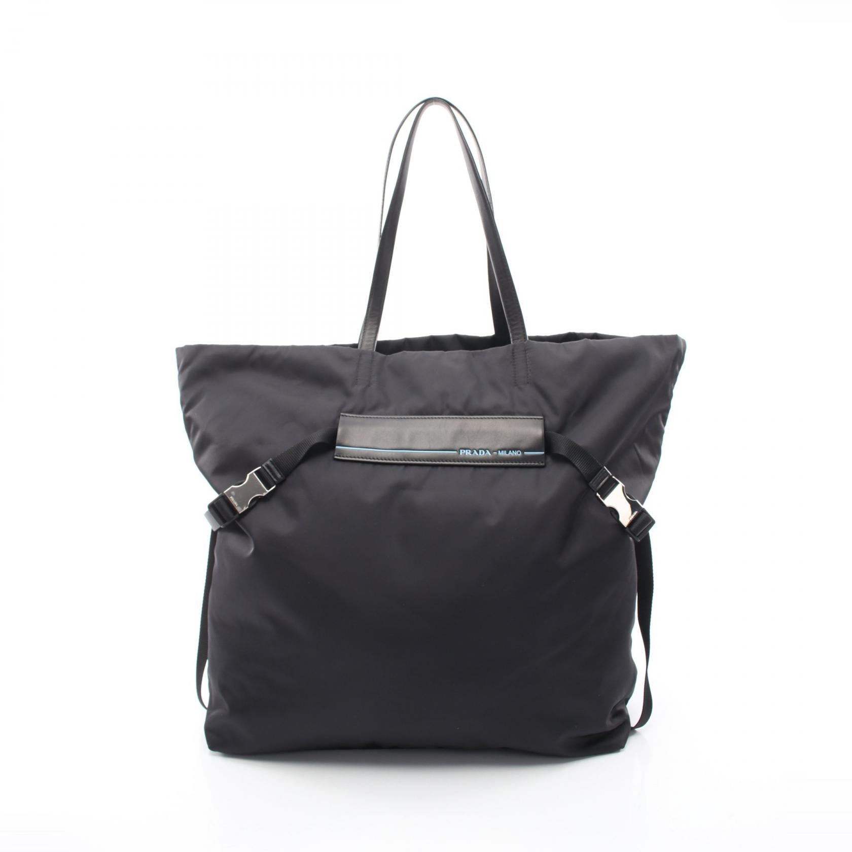 TESSUTO ショルダーバッグ トートバッグ ナイロン レザー ブラック プラダ バッグ PRADA