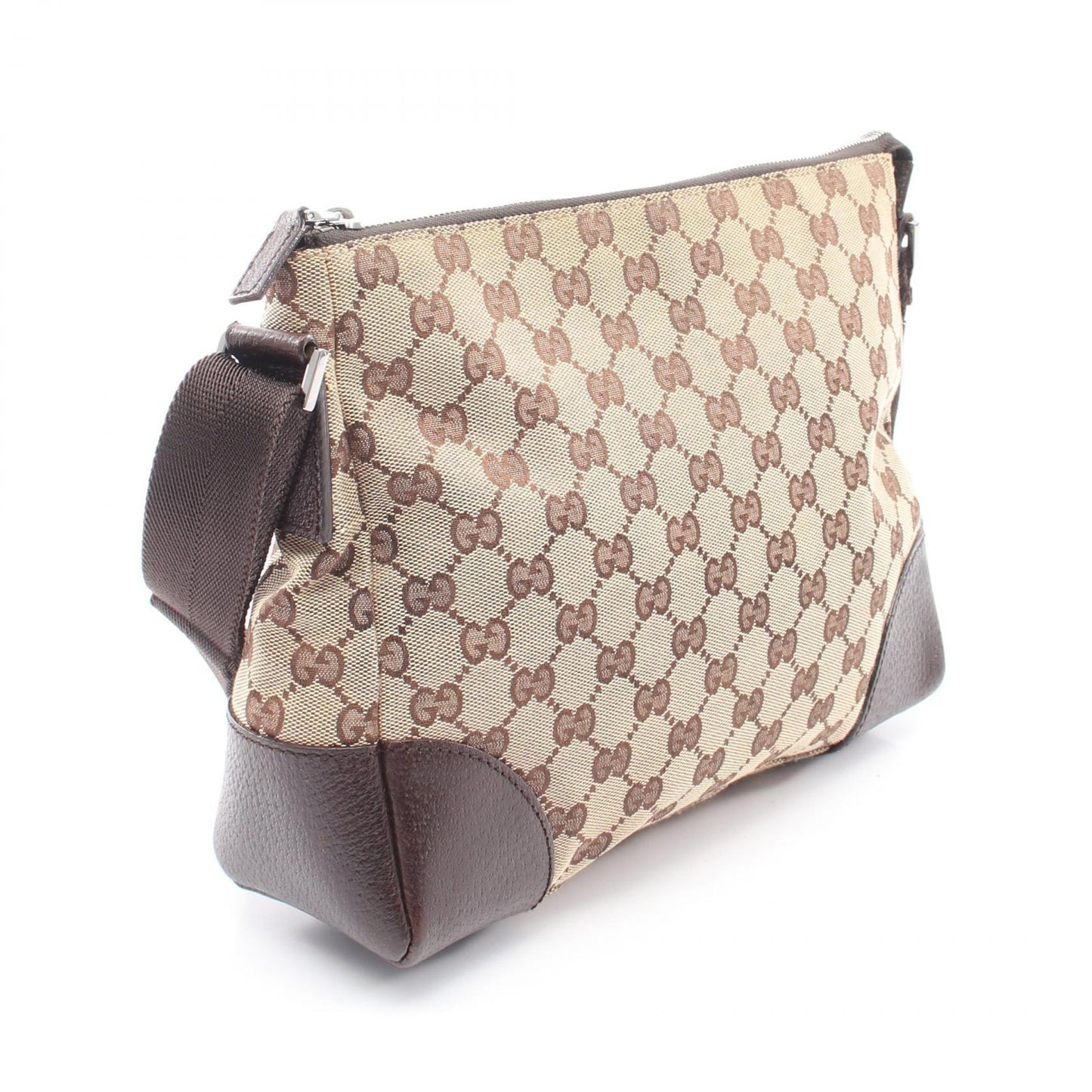 GGキャンバス ショルダーバッグ キャンバス レザー ベージュ ダークブラウン グッチ バッグ GUCCI