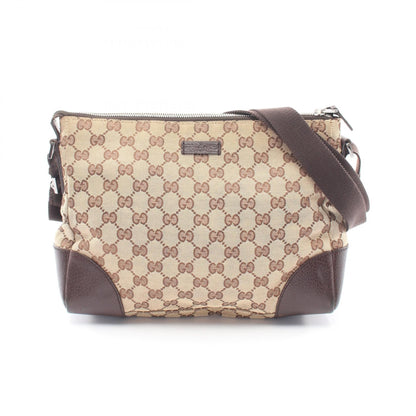 GGキャンバス ショルダーバッグ キャンバス レザー ベージュ ダークブラウン グッチ バッグ GUCCI