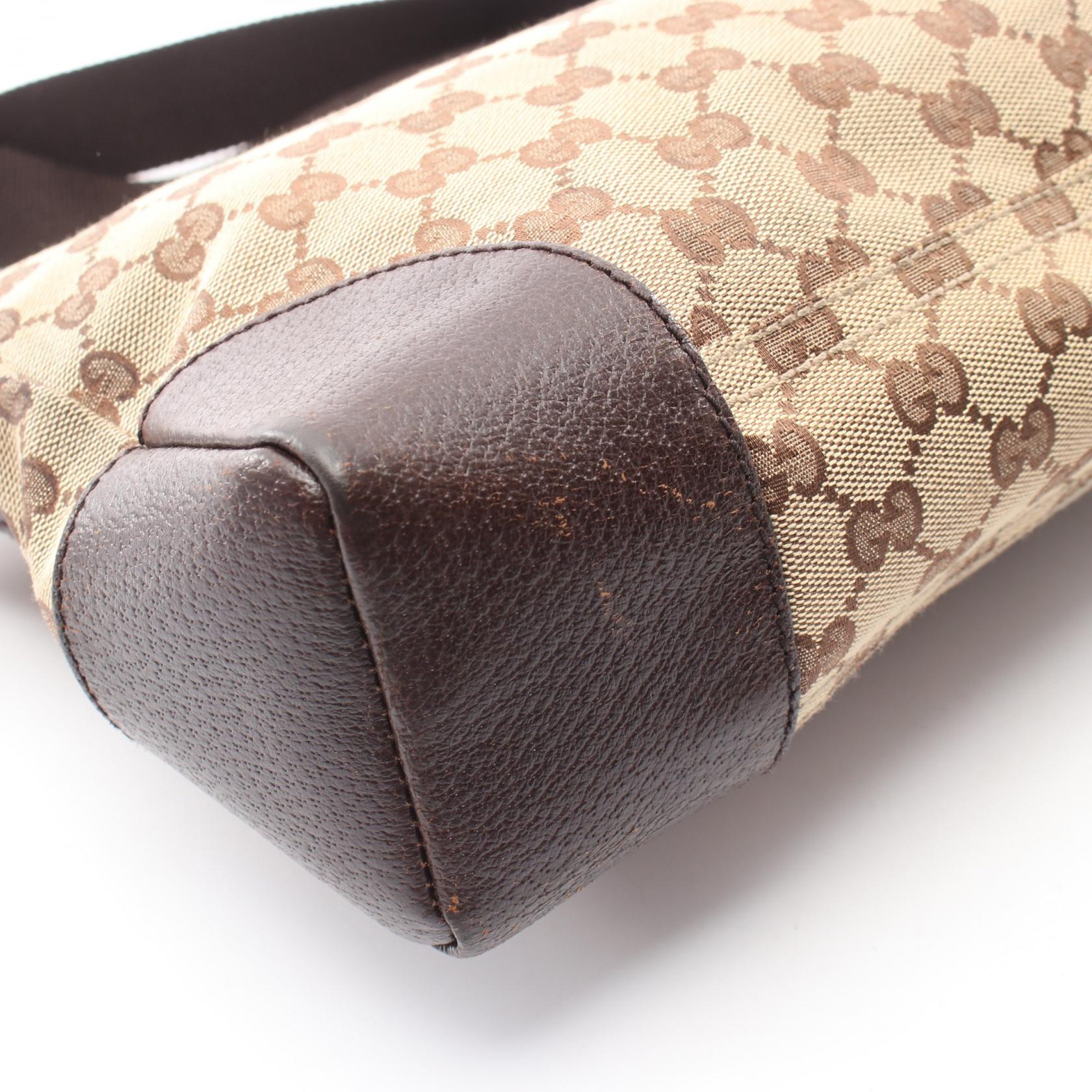 GGキャンバス ショルダーバッグ キャンバス レザー ベージュ ダークブラウン グッチ バッグ GUCCI