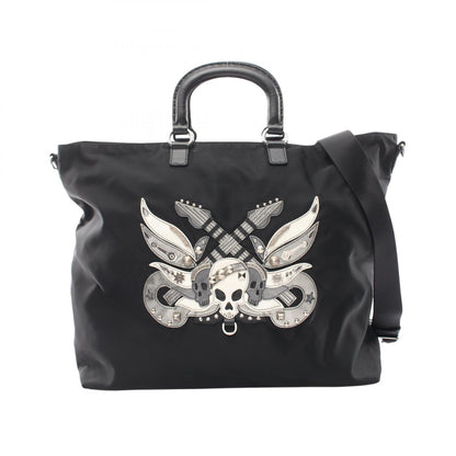 スカル スタッズ 2WAY ハンドバッグ トートバッグ ナイロン サフィアーノレザー ブラック プラダ バッグ PRADA