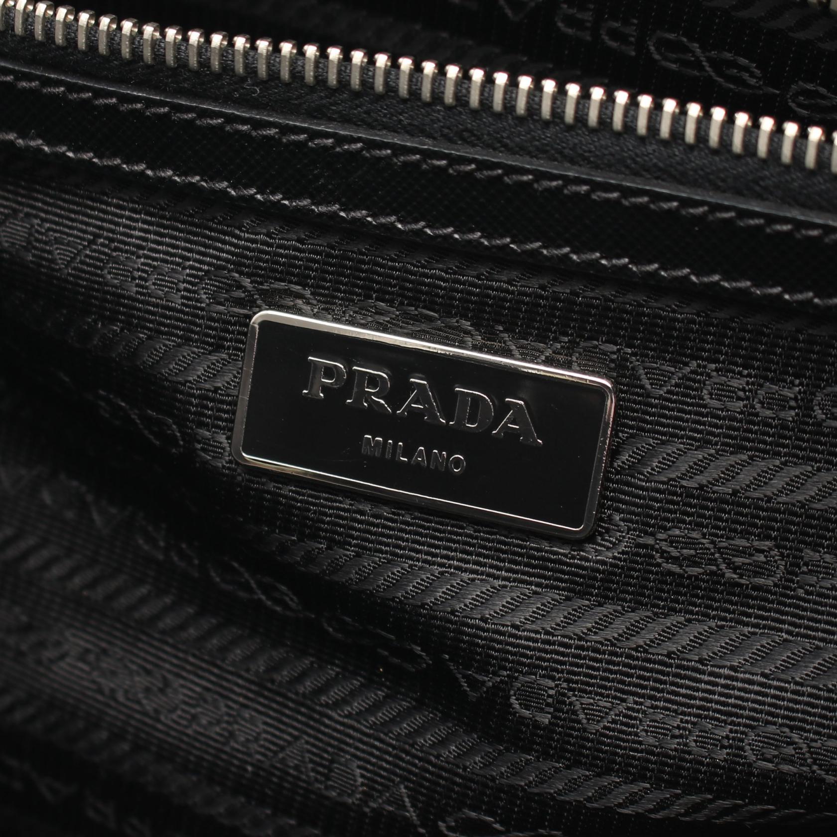 スカル スタッズ 2WAY ハンドバッグ トートバッグ ナイロン サフィアーノレザー ブラック プラダ バッグ PRADA