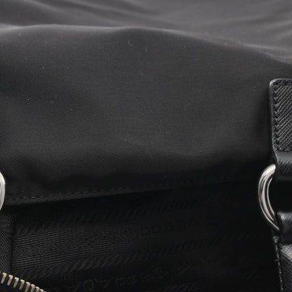 スカル スタッズ 2WAY ハンドバッグ トートバッグ ナイロン サフィアーノレザー ブラック プラダ バッグ PRADA