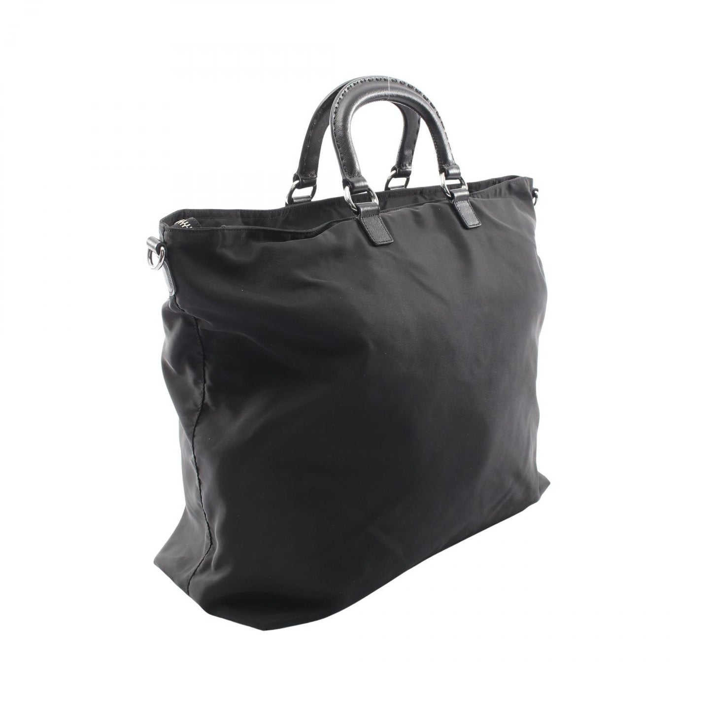 スカル スタッズ 2WAY ハンドバッグ トートバッグ ナイロン サフィアーノレザー ブラック プラダ バッグ PRADA