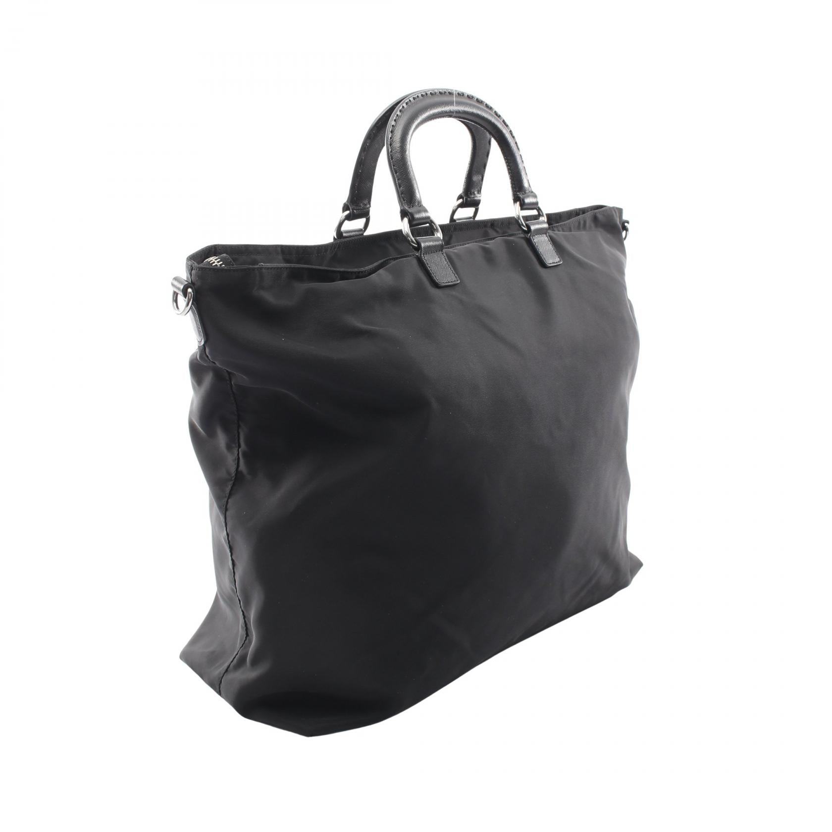 スカル スタッズ 2WAY ハンドバッグ トートバッグ ナイロン サフィアーノレザー ブラック プラダ バッグ PRADA