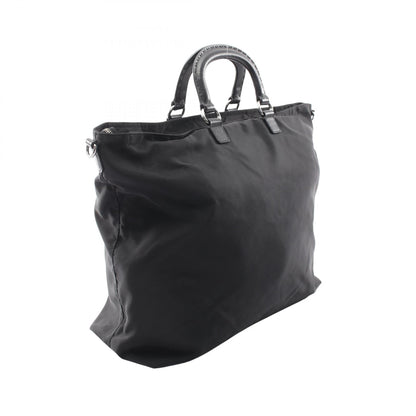スカル スタッズ 2WAY ハンドバッグ トートバッグ ナイロン サフィアーノレザー ブラック プラダ バッグ PRADA